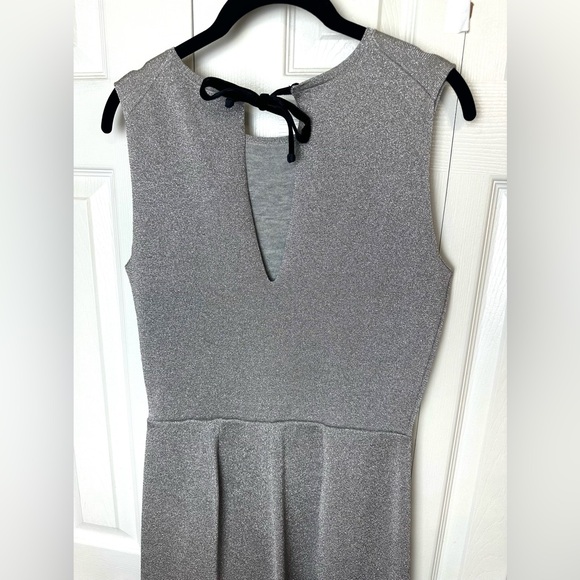 J.CREW Sleeveless Lurex Jumpsuit Silver Black Velvet Tie Back Metallic Wide Leg - Picture 12 of 16